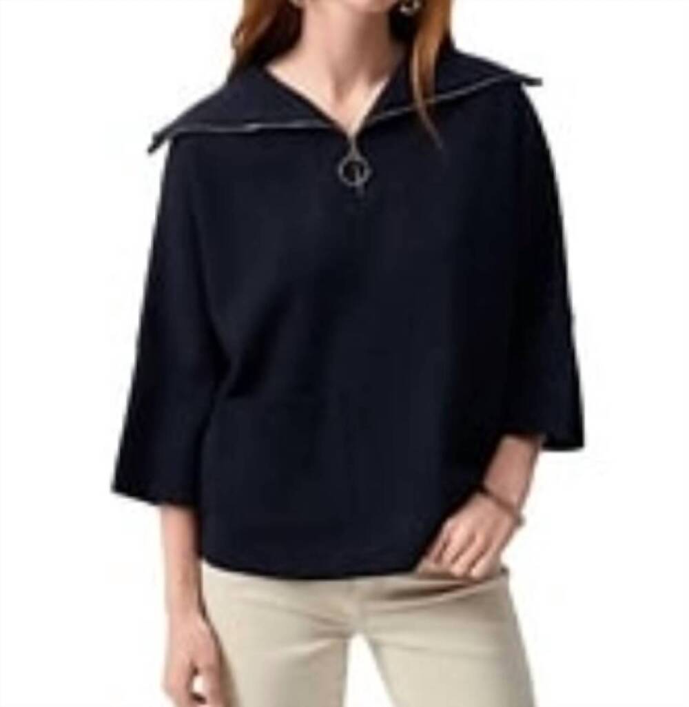 NEW JOSEPH RIBKOFF zip collar sweater top in midnight blue
